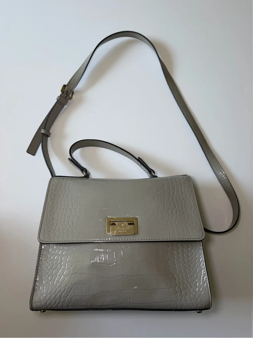 Kate Spade Gray Croc-Embossed Top Handle Satchel